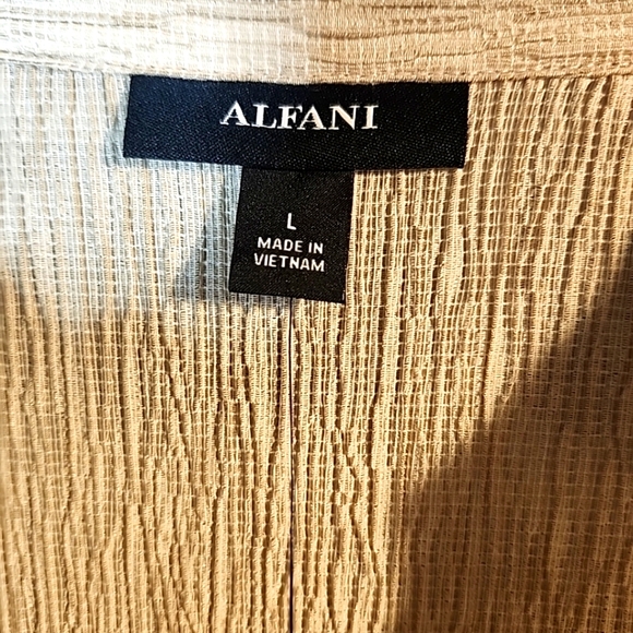 Womens Alfani Blouse Large Short Sleeved Neutral Tone Rouch Front Collar Busines - Picture 7 of 8